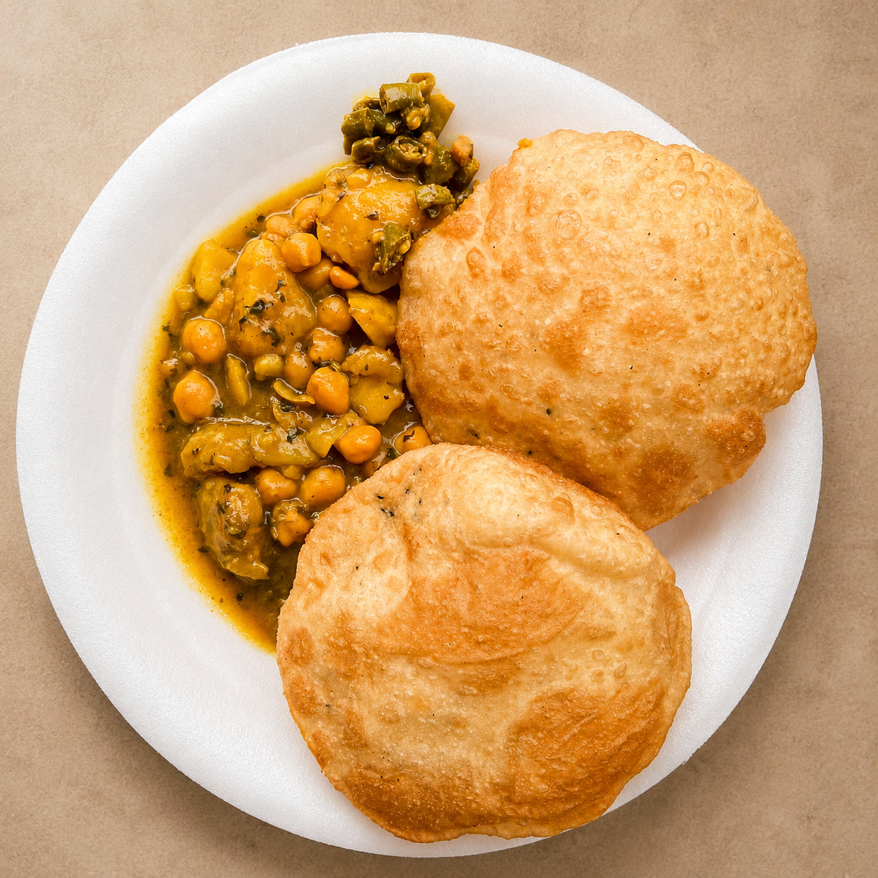 Fresh hing kochuri served with spiced potato curry