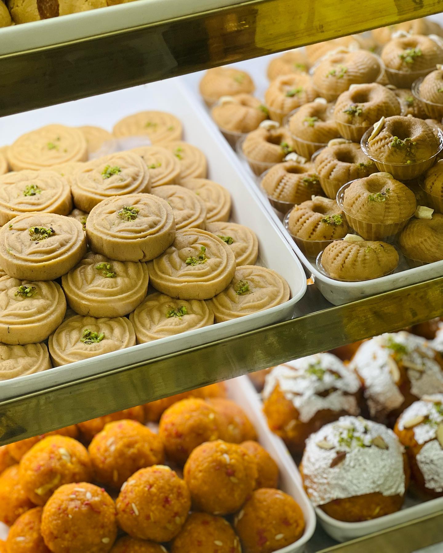 The colourful handmade sweets counter at Tasty Corner